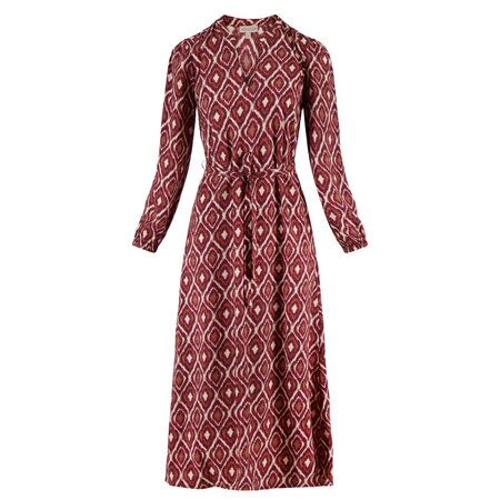 Zusss Zusss | Maxi jurk met ikat print zand/roodbruin