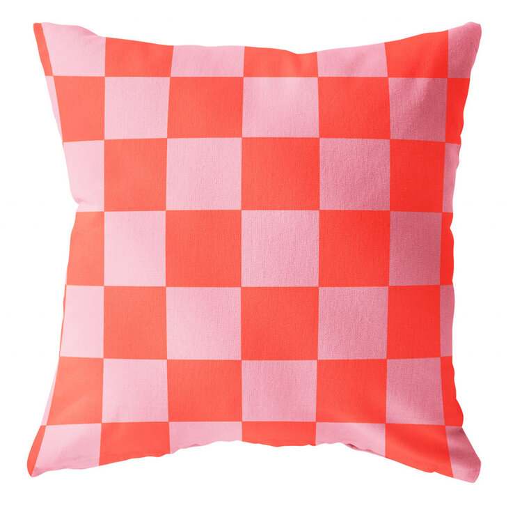 Label-R Label-R | Buitenkussen geblokt rood roze 40x40
