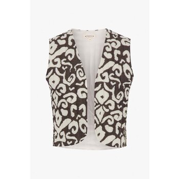 Zusss Zusss | Gilet ornament print antracietgrijs/zand