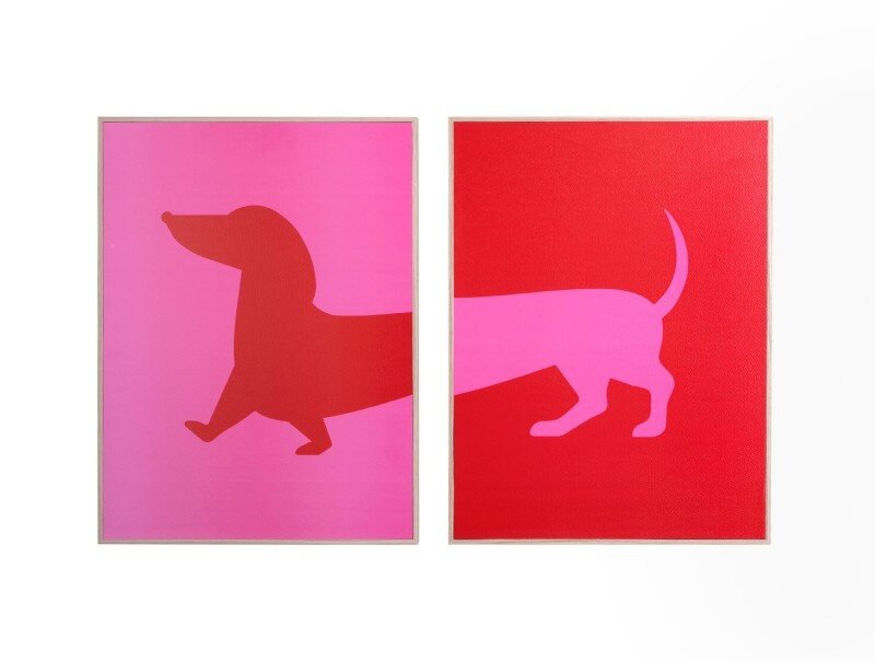 Present time Present time | Schilderij hond rood/roze