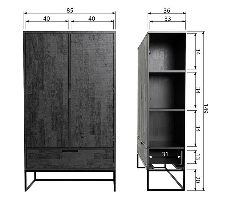 WOOOD. Woood | 2-deurs kast Silas zwart