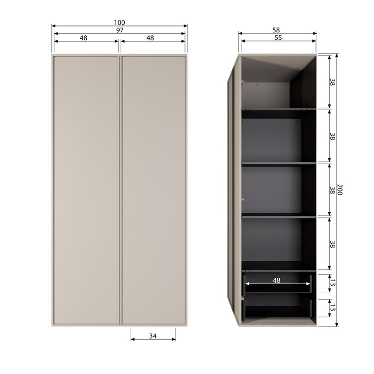 vtwonen vtwonen | Kast Daily double 200x100cm grenen dakargrau