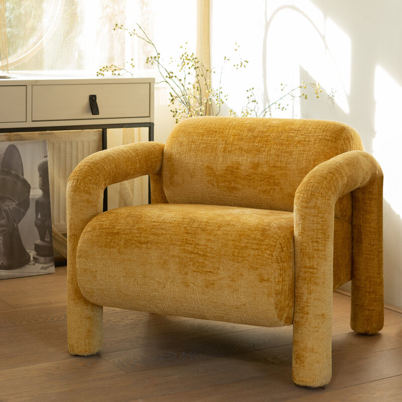 WOOOD1 Woood | Lenny fauteuil in grove textuur goud/geel