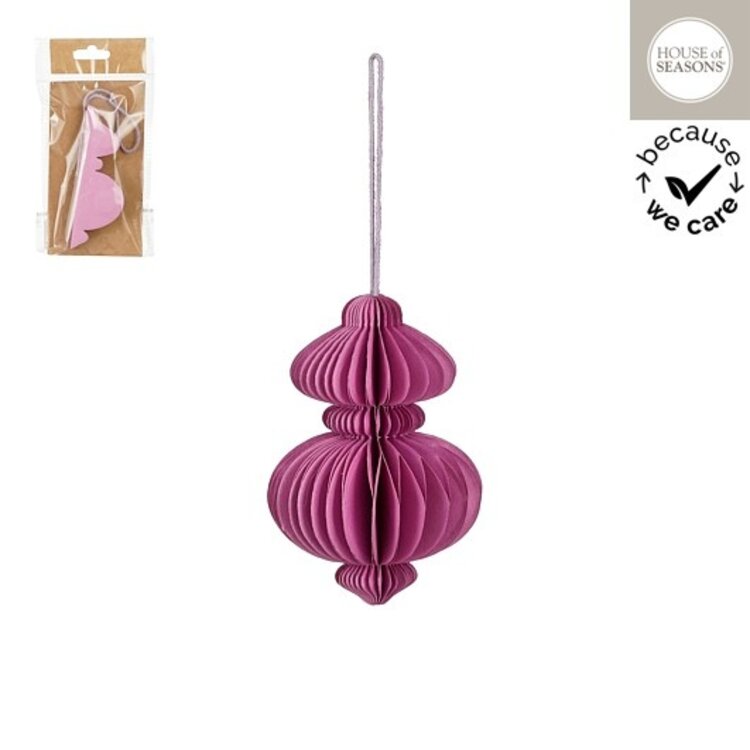 Stijl28 | Kerstbal finial paars papier 12x8cm
