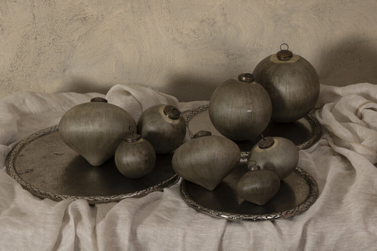 PTMD PTMD | Kerstbal klem Grijs glas lijnen S