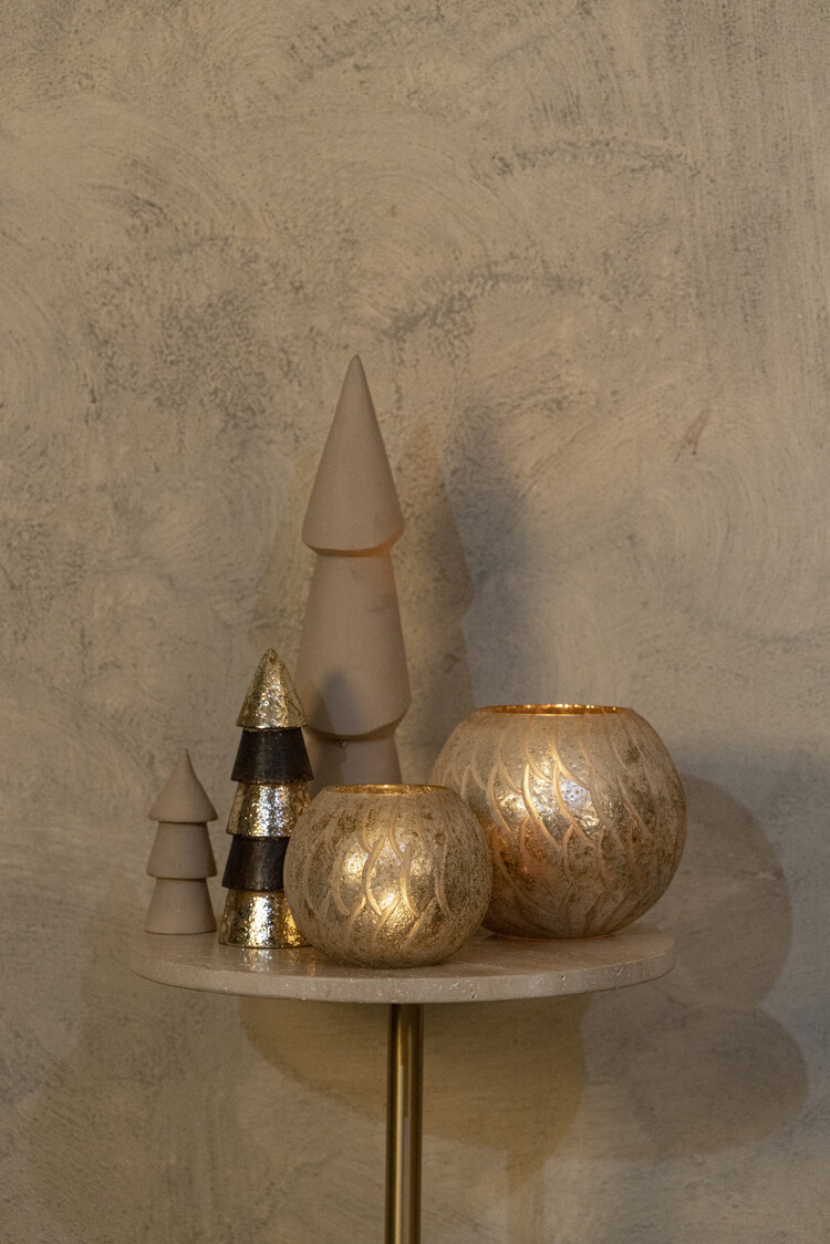 PTMD PTMD | Windlicht madellaine cream glas patroon S