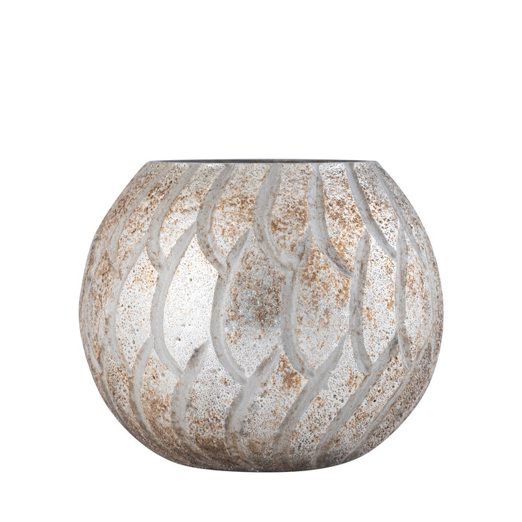 PTMD PTMD | Windlicht madellaine cream glas patroon S