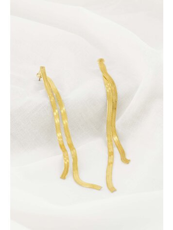 Zusss Zusss | Lange oorbel met visgraat structuur goud