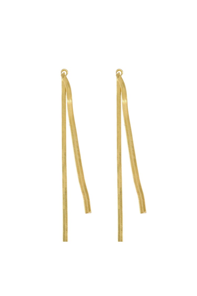 Zusss Zusss | Lange oorbel met visgraat structuur goud