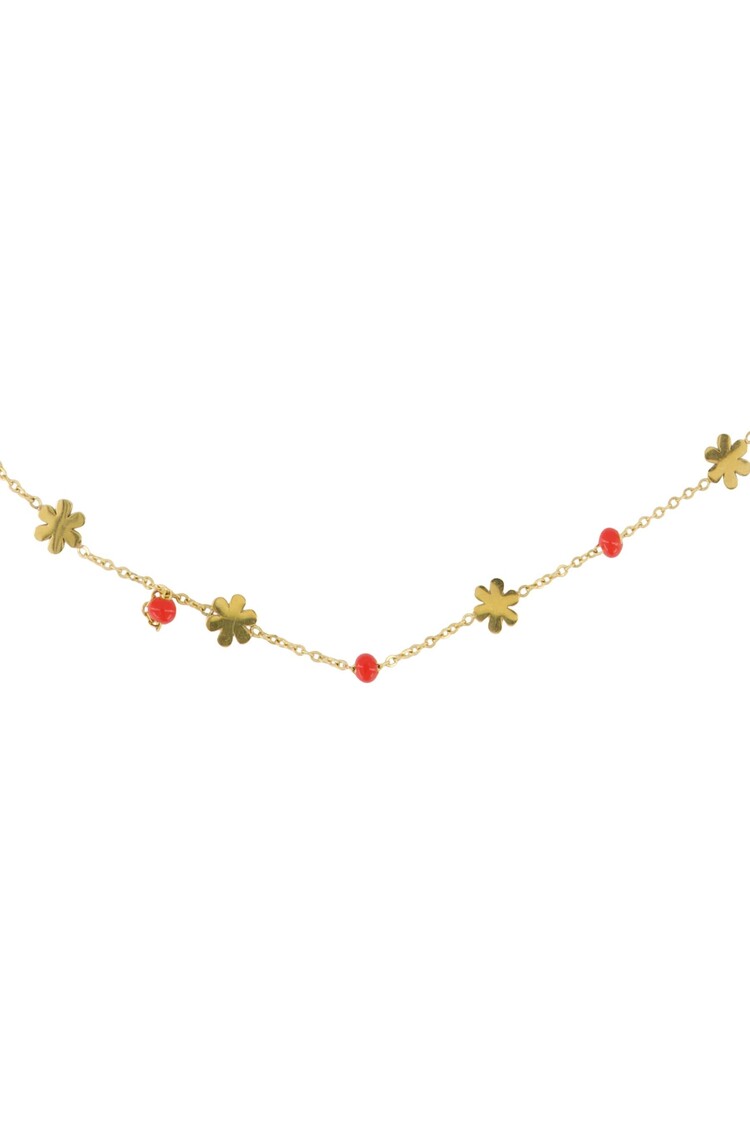 Zusss Zusss | Ketting bloem kralen oranjerood/goud