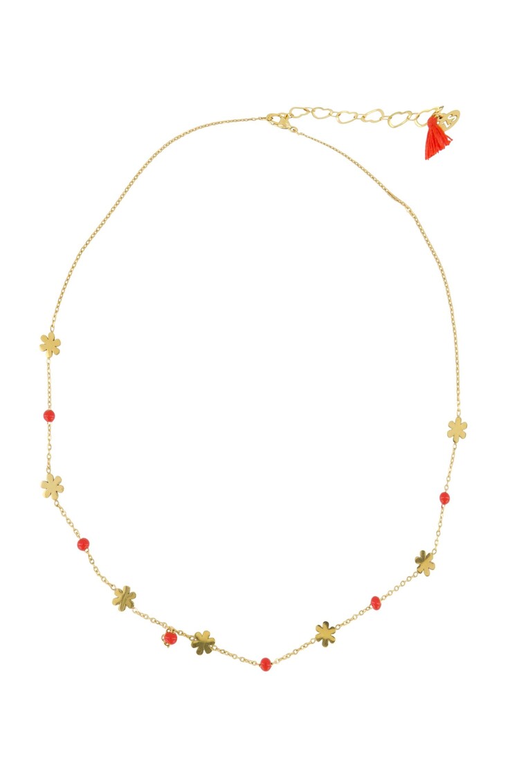 Zusss Zusss | Ketting bloem kralen oranjerood/goud