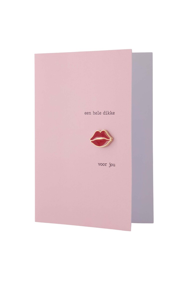 Zusss Zusss | Wenskaart kusje broche roze/rood