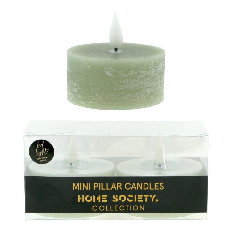 Home society Home Society | LED kaars mini pillar set van 2 celadon