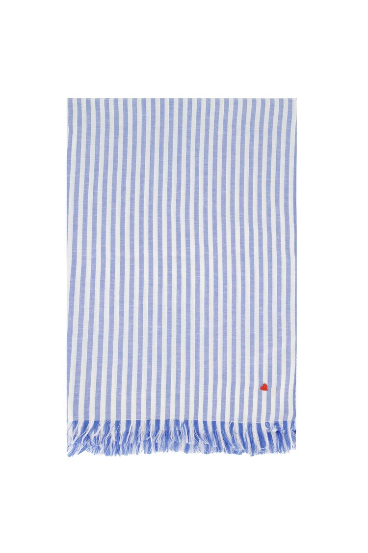 Zusss Zusss | Sjaal met streep en borduur wit/donkerblauw