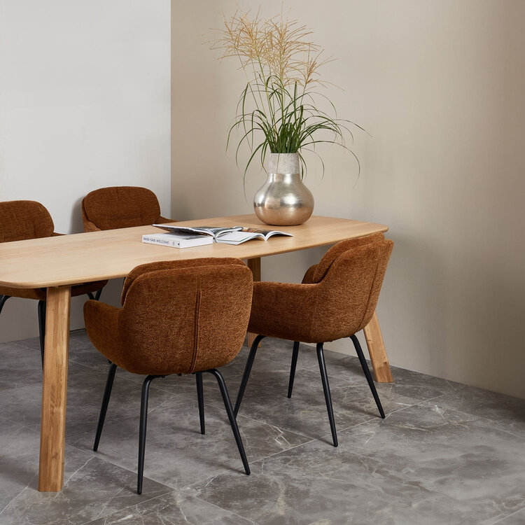 WOOOD Woood | Eetkamerstoel Runa chenille caramel bruin/geel