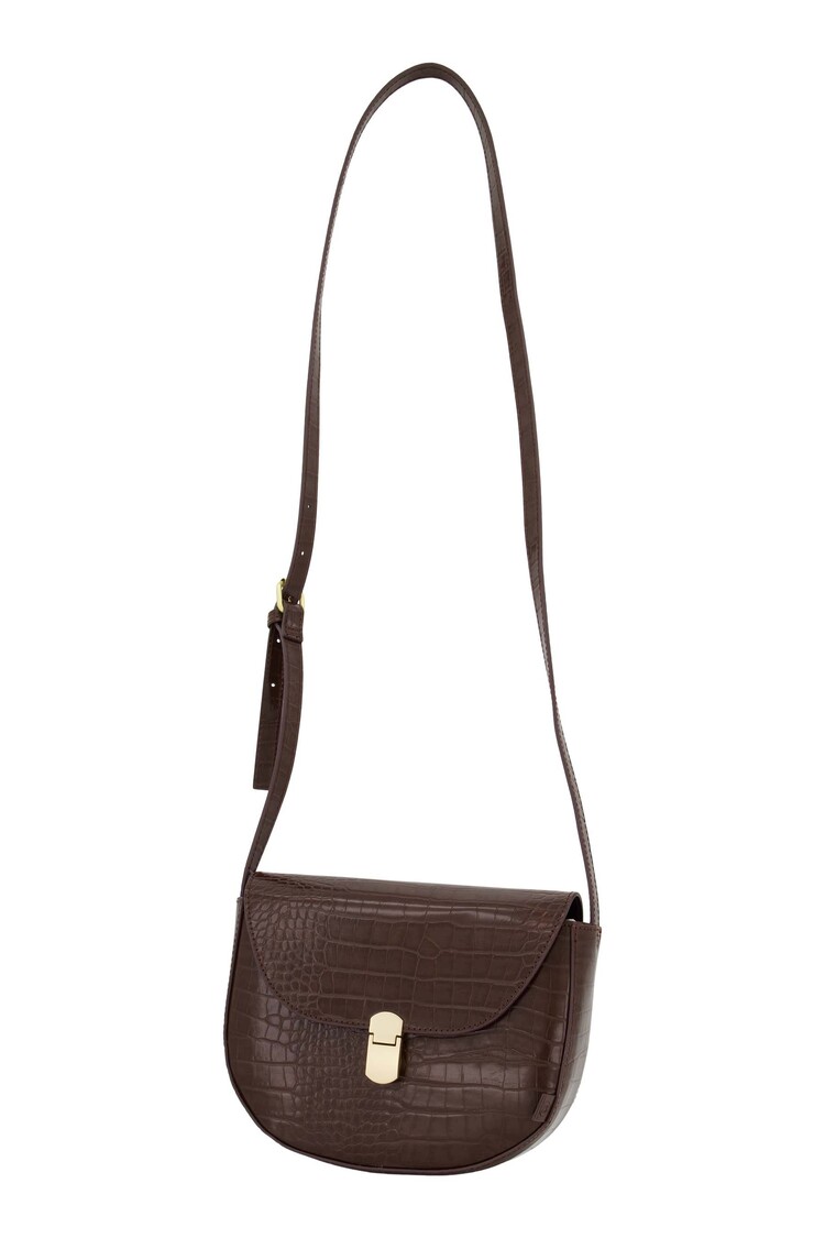 Zusss Zusss | Schoudertasje croco gouden sluiting chocoladebruin