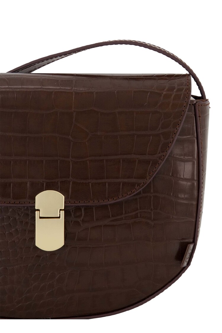 Zusss Zusss | Schoudertasje croco gouden sluiting chocoladebruin