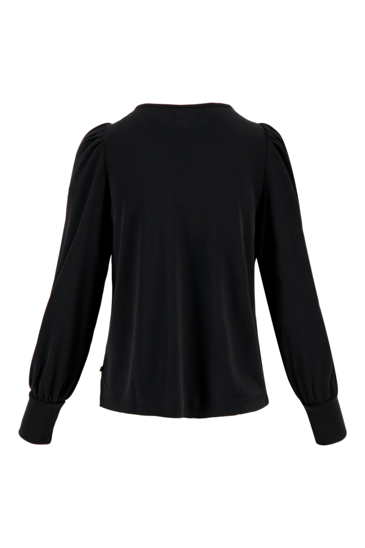 Zusss Zusss | Top mesh met boothals lange mouw zwart