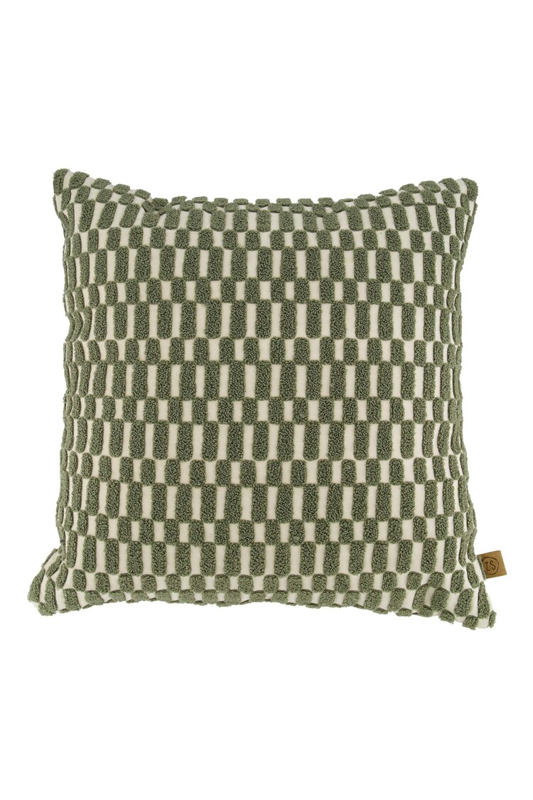 Zusss Zusss | Kussen corduroy/velvet grafisch 45x45cm offwhite/groen