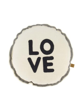 Zusss Zusss | Kussen rond love 45cm zand/antracietgrijs