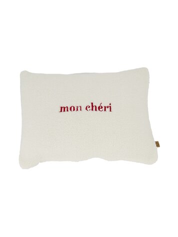 Zusss Zusss | Kussen teddy mon cheri 35x25cm wit/rood