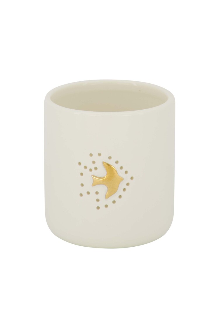 Zusss Zusss | Waxinelichthouder keramiek vogeltje wit/goud