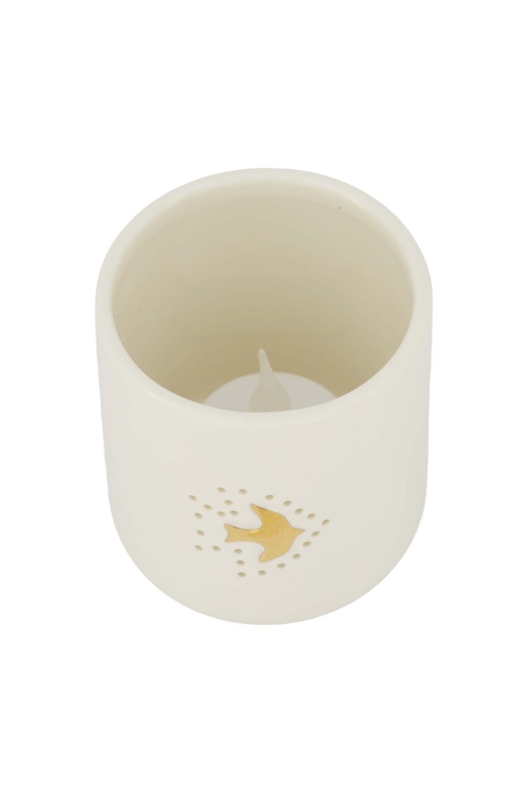 Zusss Zusss | Waxinelichthouder keramiek vogeltje wit/goud