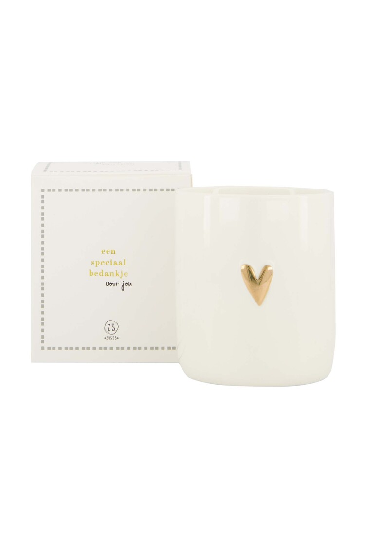 Zusss Zusss | Geurkaars keramiek in doosje bedankt wit/grijsblauw