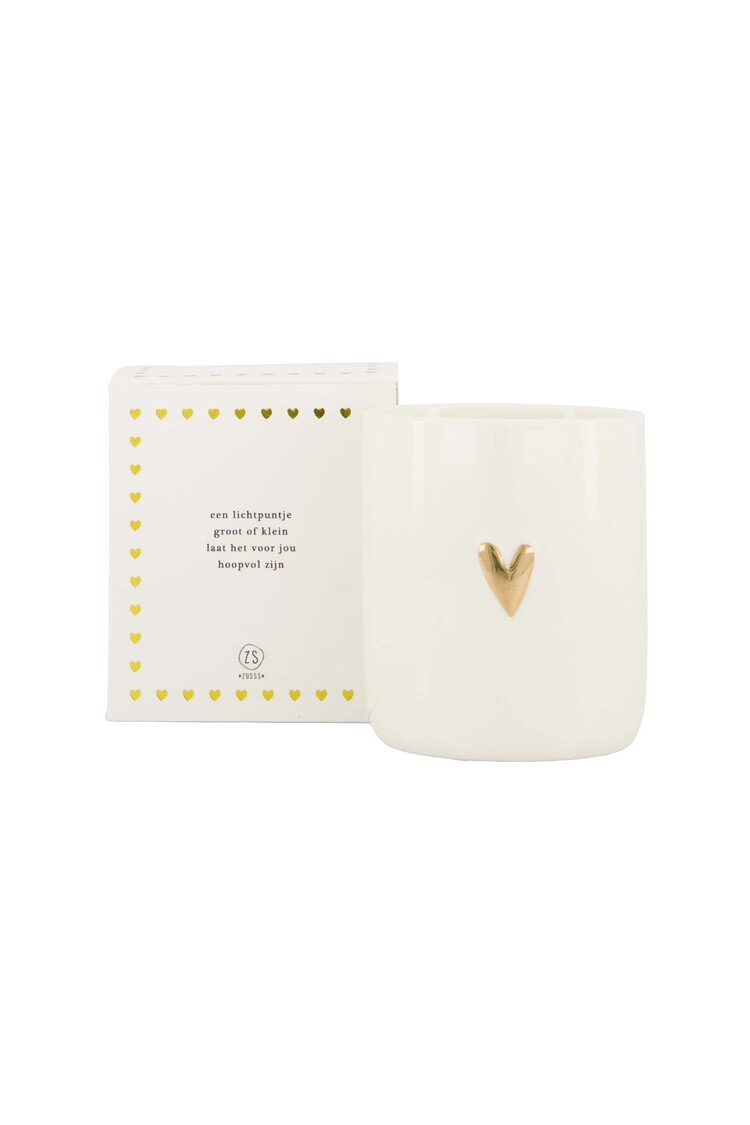 Zusss Zusss | Geurkaars keramiek in doosje een lichtpuntje hart wit/goud