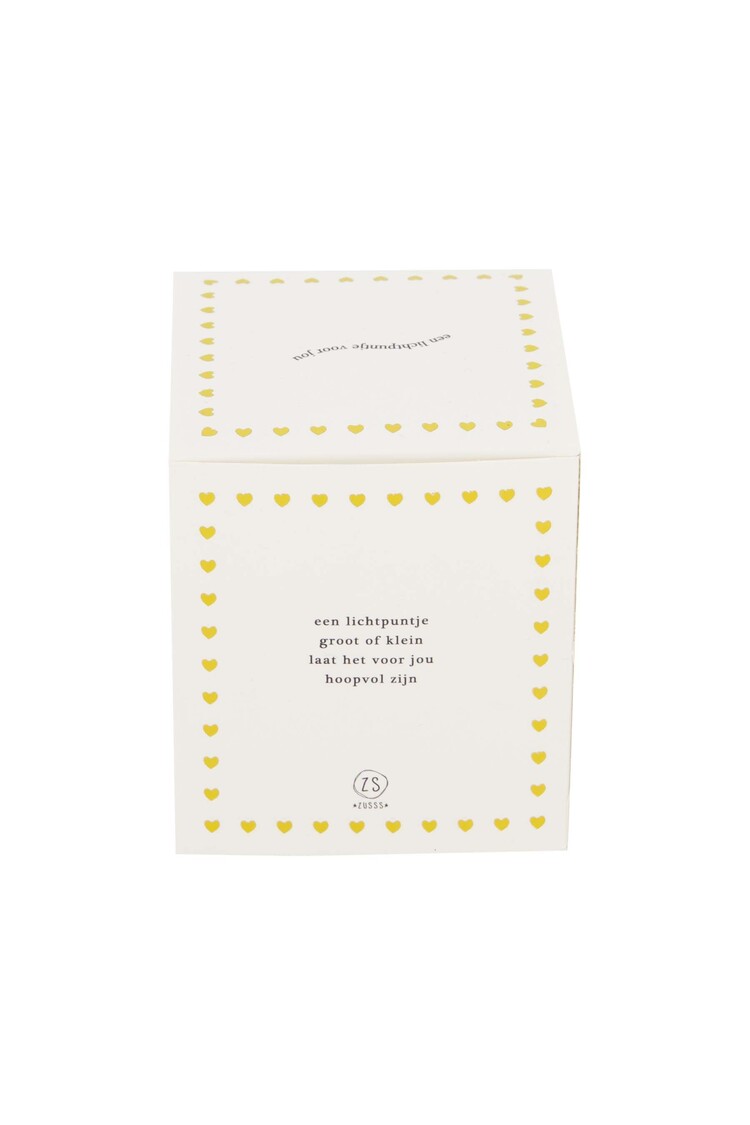 Zusss Zusss | Geurkaars keramiek in doosje een lichtpuntje hart wit/goud