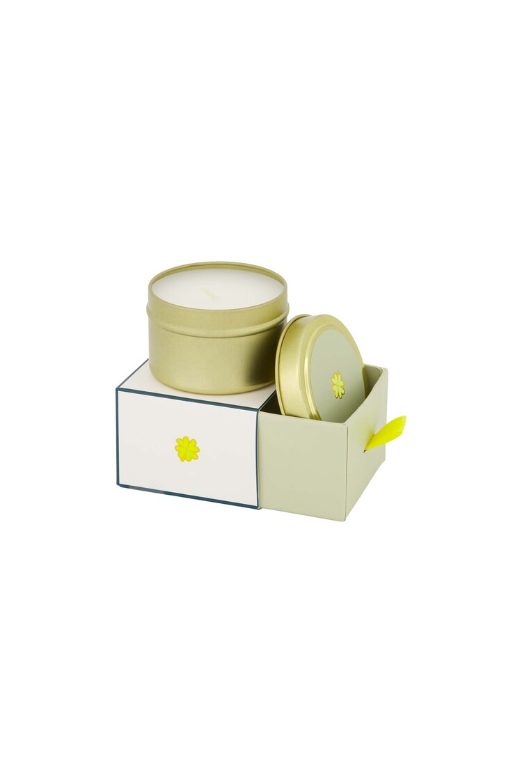 Zusss Zusss | Geurkaars tinnen in schuifdoosje veel geluk klavertje wit/groen