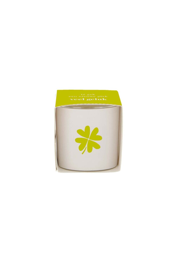 Zusss Zusss | Geurkaarsje in wikkel klavertje wit/groen