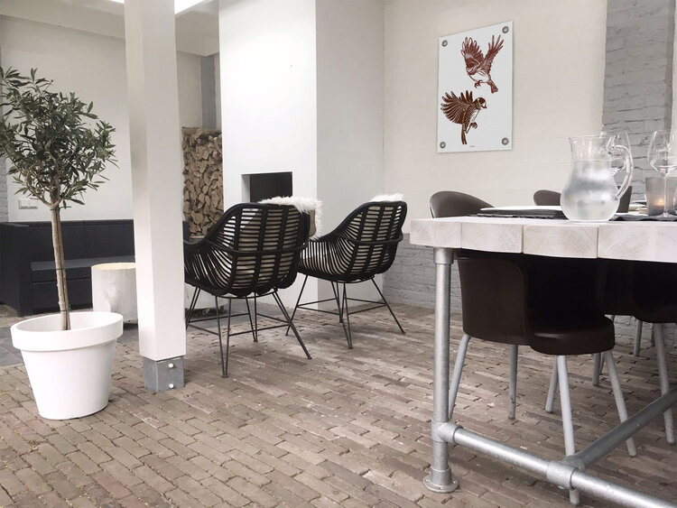 Villa Madelief VM | Tuinposter Vogels wit bruin