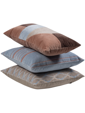 WOOOD Woood | Kussenset Laon velvet naturel blauw - set van 3