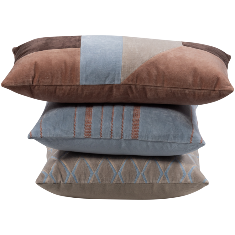 WOOOD Woood | Kussenset Laon velvet naturel blauw - set van 3