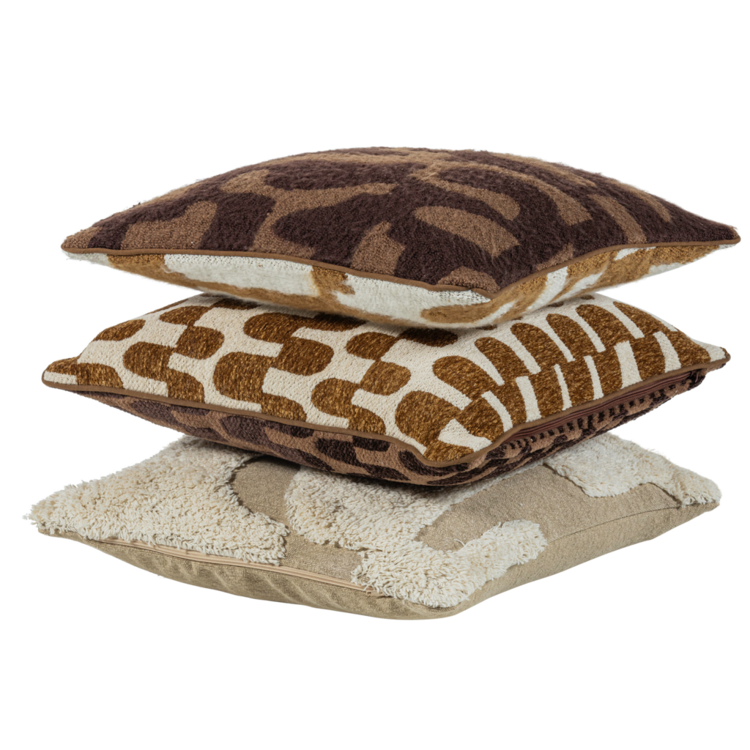 WOOOD Woood | Kussenset Fayden chenille bruin naturel - set van 3