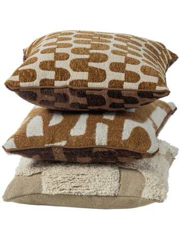 WOOOD Woood | Kussenset Fayden chenille bruin naturel - set van 3