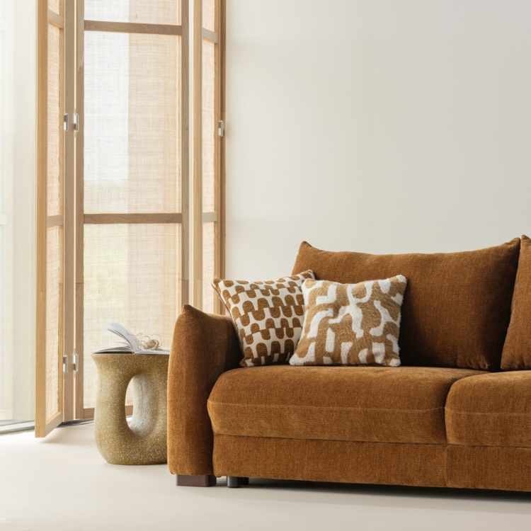 WOOOD Woood | Kussenset Fayden chenille bruin naturel - set van 3