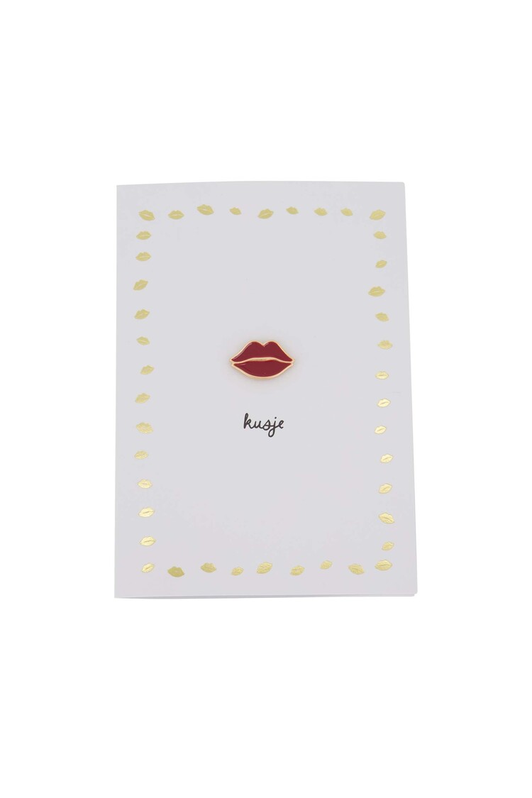 Zusss Zusss | Wenskaart kusje rood broche wit