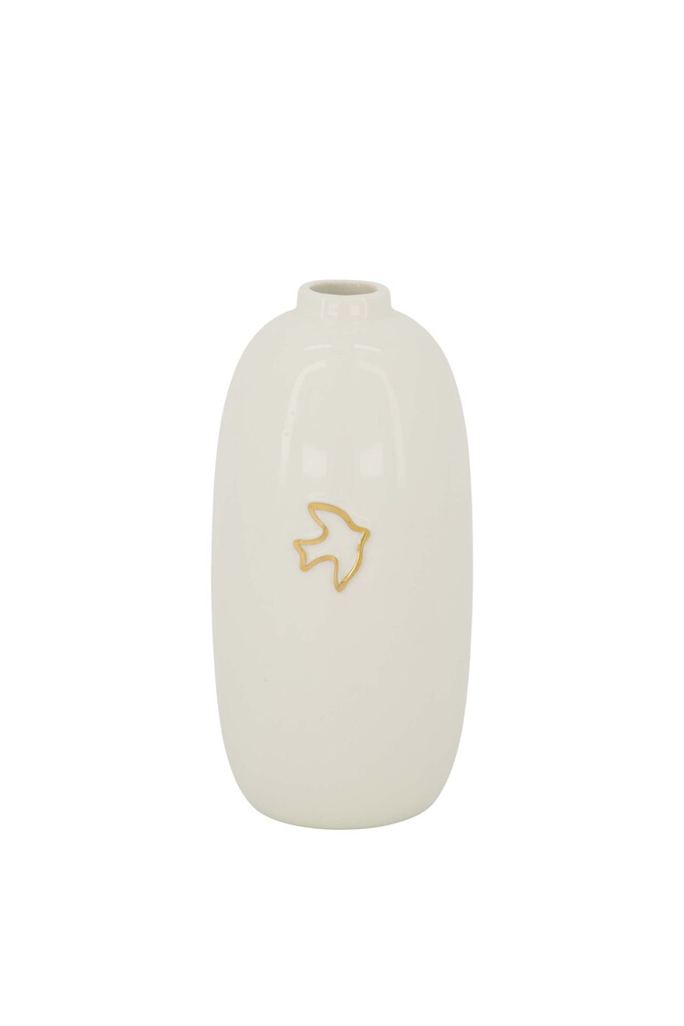 Zusss Zusss | Vaas keramiek vogeltje wit/goud