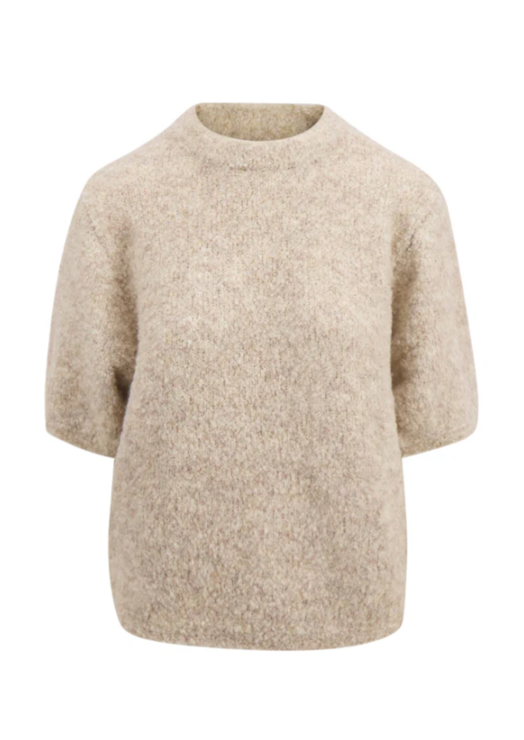Zusss Zusss | Boucle trui met ronde hals beige