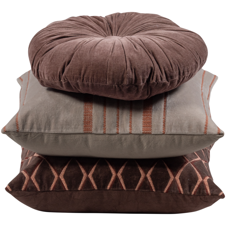 WOOOD Woood | Kussens Aziz set van 3 velvet bruin/naturel