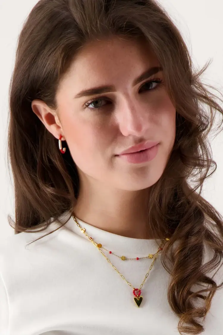 Zusss Zusss | Ketting bloem kralen oranjerood/goud