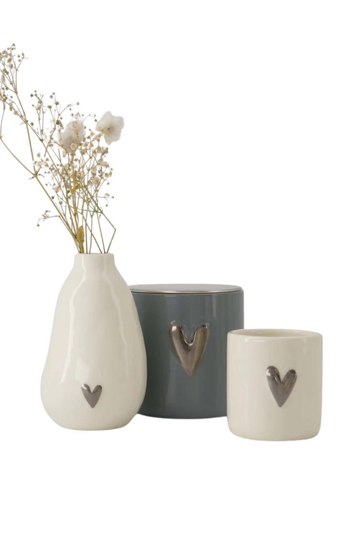 Zusss Zusss | Geurkaars keramiek zilver hartje grijsblauw