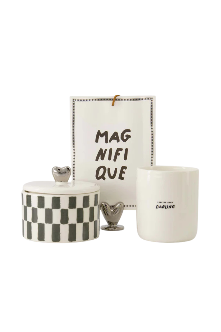 Zusss Zusss | Geurkaars keramiek met deksel zilver hartje grijsblauw