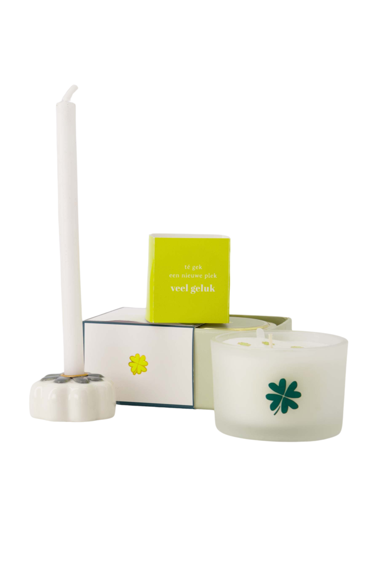 Zusss Zusss | Geurkaarsje in wikkel klavertje wit/groen