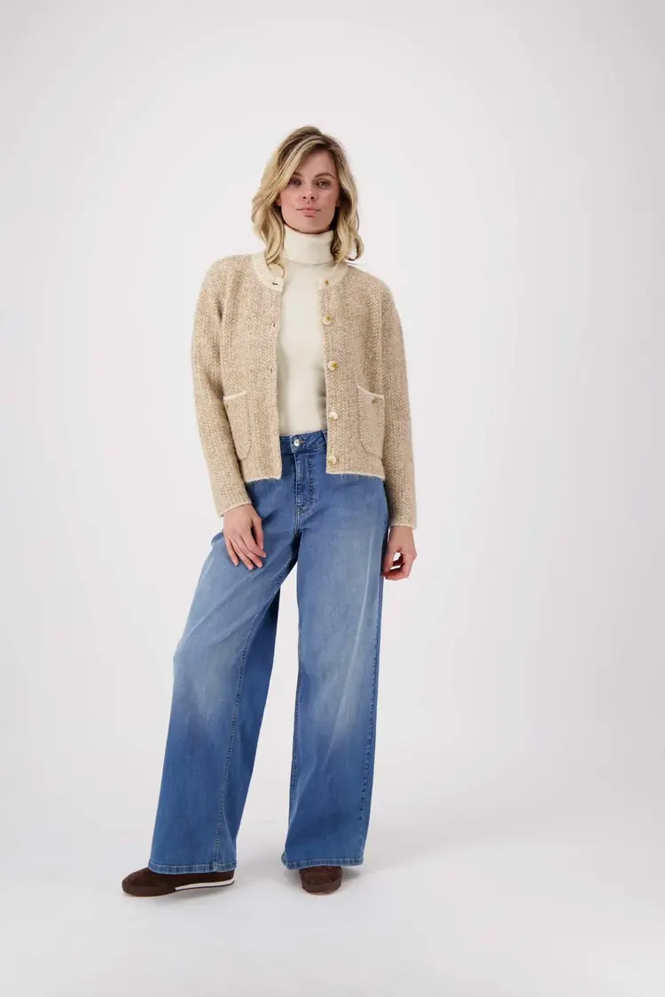 Zusss Zusss | Vest jacquard met visgraat structuur beige