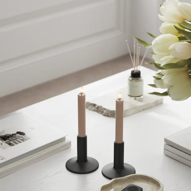 Deluxe Homeart Deluxe Homeart | Led dinerkaars taupe/roze 15 cm | 2stuks