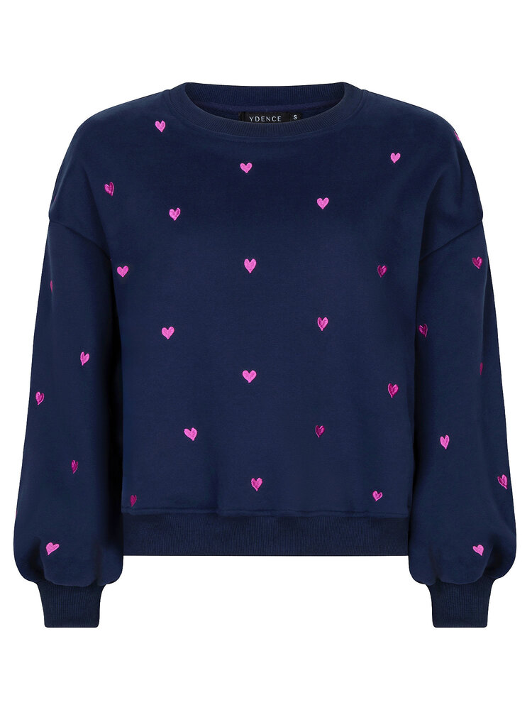 Ydence Ydence | Sweater hearts navy/fuchsia purple