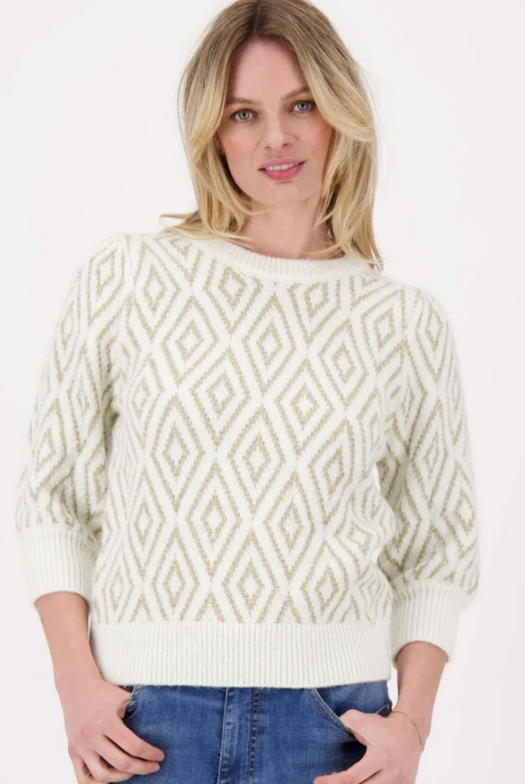 Zusss Zusss | Trui met pofmouw lurex nordic jacquard